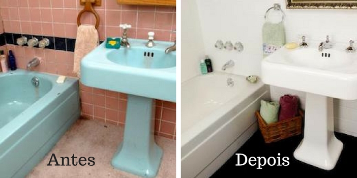 antes e depois de pintar o azulejo do banheiro