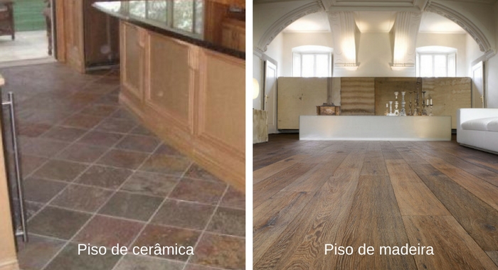 piso de ceramica e piso de madeira