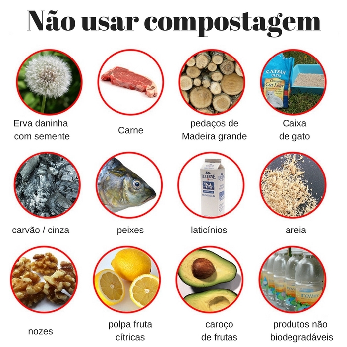 varios itens que nao se pode usar compostagem